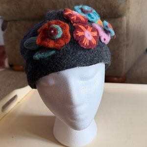 Colorful Floral Embellished Wool Hat